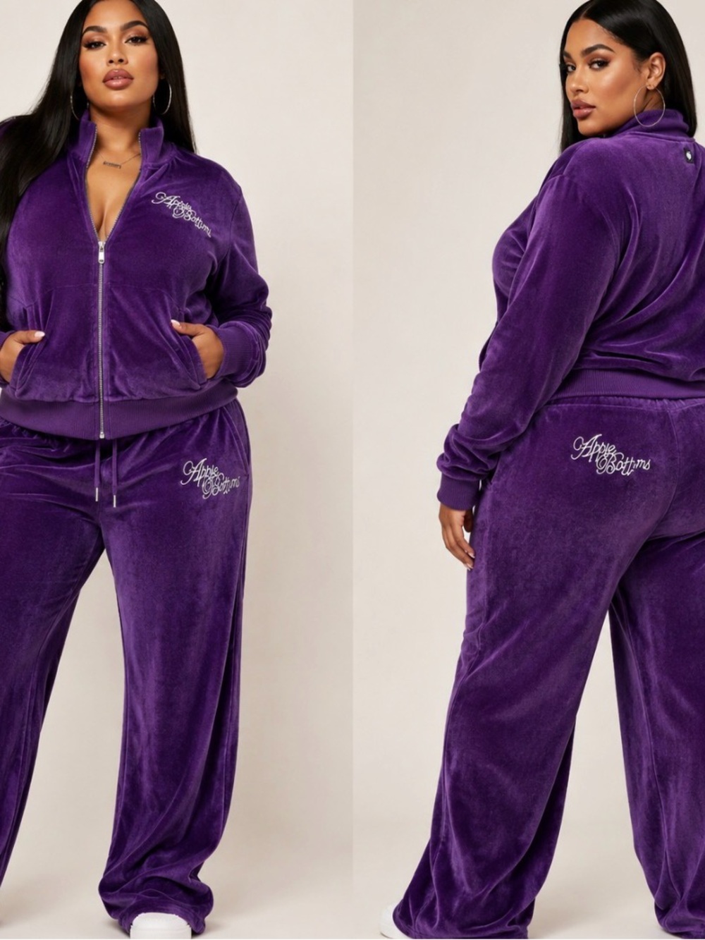 Apple Bottoms Purple Velour Tracksuit Set 2X Y2K Zip Jacket Wide Leg Pants